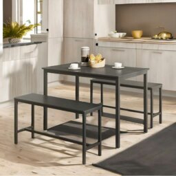 Rackhams Industrial Dining Table Set With 2 Benches Black