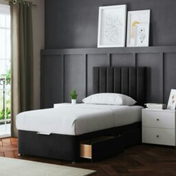 Rackhams Amelia Divan Bed with Upholstered Headboard - Four Drawers - Black - Single - thumbnail 4
