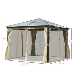 Rackhams 3 x 3.6m Hardtop Gazebo Canopy with Mosquito Netting and Curtains - Beige - 300cm x 300cm x 265cm - thumbnail 1
