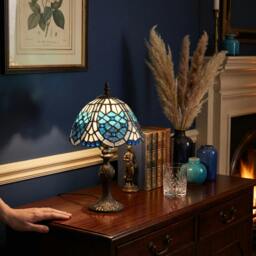 Rackhams Sleek Hand Crafted Beaded Tiffany Table Lamp in Midnight and Sky Blue - thumbnail 6