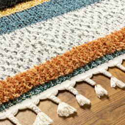Rackhams Lofty-Shaggy Off-White Black Yellow Vintage Boho Plush Soft Pile Fringe Rug - 60 x 90 cm - thumbnail 4