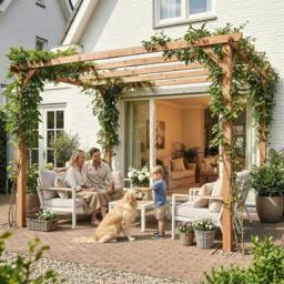 Rackhams 3x3 m Garden Wooden Pergola Gazebo Grape Trellis, Maple Wood-effect