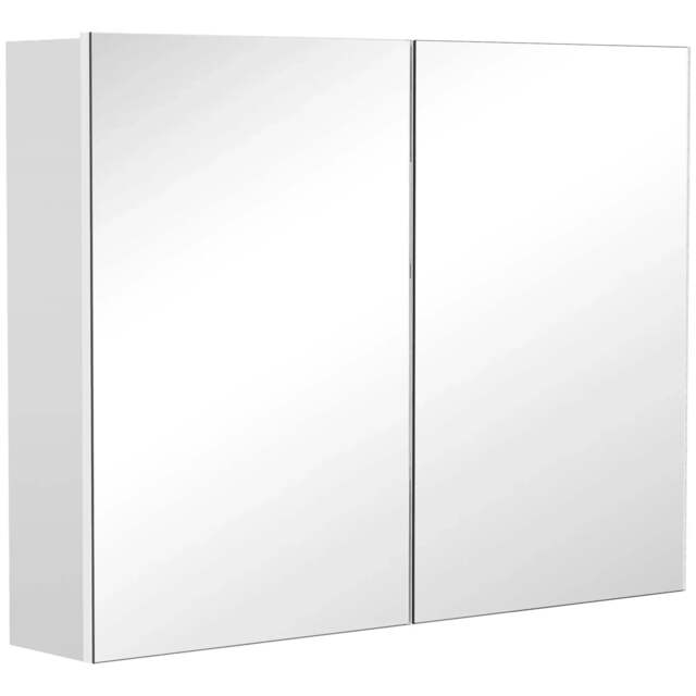 Rackhams 80 x 15 cm Double Door Bathroom Mirror Cabinet - White - image 1