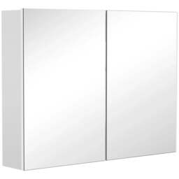 Rackhams 80 x 15 cm Double Door Bathroom Mirror Cabinet - White - thumbnail 1