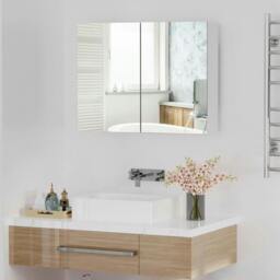Rackhams 80 x 15 cm Double Door Bathroom Mirror Cabinet - White - thumbnail 2