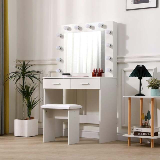 Rackhams 80cm W New Hollywood Dressing Table Set with Large Lighted Mirror - image 1