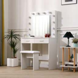 Rackhams 80cm W New Hollywood Dressing Table Set with Large Lighted Mirror - thumbnail 1