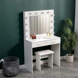 Rackhams 80cm W New Hollywood Dressing Table Set with Large Lighted Mirror - thumbnail 3