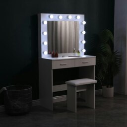 Rackhams 80cm W New Hollywood Dressing Table Set with Large Lighted Mirror - thumbnail 2