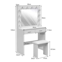 Rackhams 80cm W New Hollywood Dressing Table Set with Large Lighted Mirror - thumbnail 4