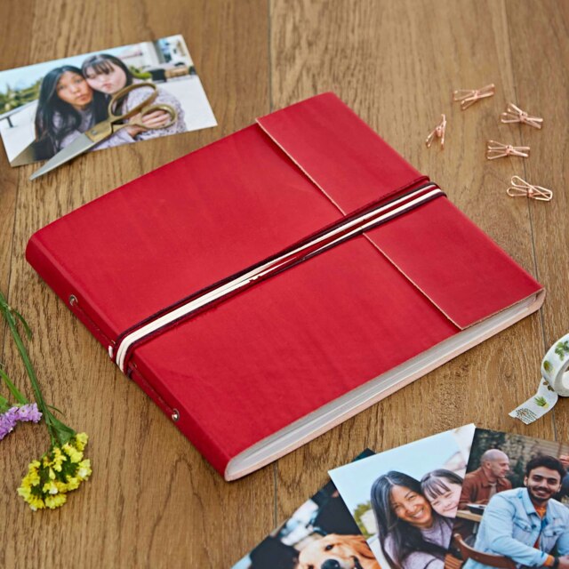 Rackhams Large Coloured Distressed Leather 3-String Photo Album - Red - image 1