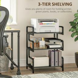 Rackhams 3-Tier Printer Stand with Storage Shelves, Printer Table, 55 x 40 x 77cm Printer Shelf for Home Office, Study, Black - thumbnail 4