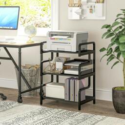 Rackhams 3-Tier Printer Stand with Storage Shelves, Printer Table, 55 x 40 x 77cm Printer Shelf for Home Office, Study, Black - thumbnail 2
