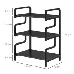 Rackhams 3-Tier Printer Stand with Storage Shelves, Printer Table, 55 x 40 x 77cm Printer Shelf for Home Office, Study, Black - thumbnail 3