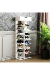 Rackhams 9/8 Tier Open shelves Space Saving Shoe Rack with Drawer Storage Organiser - White - XL - thumbnail 5