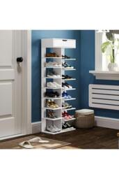 Rackhams 9/8 Tier Open shelves Space Saving Shoe Rack with Drawer Storage Organiser - White - XL - thumbnail 6