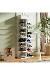 Rackhams 9/8 Tier Open shelves Space Saving Shoe Rack with Drawer Storage Organiser - White - XL - thumbnail 3