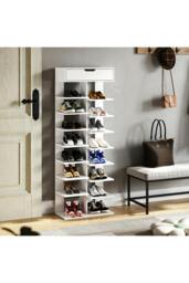 Rackhams 9/8 Tier Open shelves Space Saving Shoe Rack with Drawer Storage Organiser - White - XL - thumbnail 4