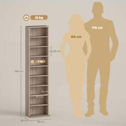 Rackhams 260 CD Storage Unit 120 DVD Storage Tower with 9 Compartments Natural - Natural wood finish - Particleboard - CD storage tower - thumbnail 4