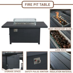 Rackhams Outdoor Gas Fire Pit 8 Seater Dining Table Set, Corner Sofa with Soft Cushions & 2 Benches - Gray - thumbnail 5