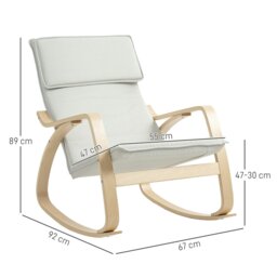 Rackhams Comfortable Relax Rocking Chair with High Back, Cream White - Rocking chair - 67W x 92D x 89H cm - Linen, foam, plywood, steel - thumbnail 3