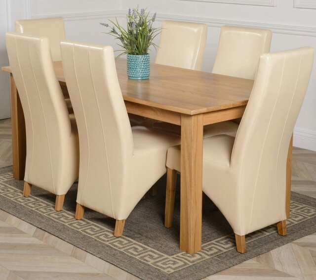 Rackhams Oslo 180 x 90cm Large Oak Dining Set with Lola Leather Chairs - 6 chairs - Ivory - image 1