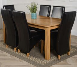 Rackhams Oslo 180 x 90cm Large Oak Dining Set with Lola Leather Chairs - 6 chairs - Ivory - thumbnail 2