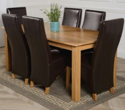 Rackhams Oslo 180 x 90cm Large Oak Dining Set with Lola Leather Chairs - 6 chairs - Ivory - thumbnail 6