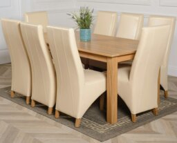 Rackhams Oslo 180 x 90cm Large Oak Dining Set with Lola Leather Chairs - 6 chairs - Ivory - thumbnail 5