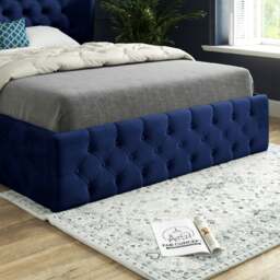 Rackhams Florence Wide Winged Upholstered Soft Velvet Bed Frame - Blue - Blue - Small single - thumbnail 3