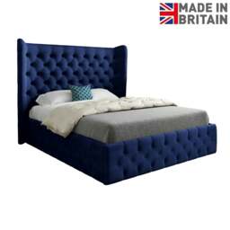 Rackhams Florence Wide Winged Upholstered Soft Velvet Bed Frame - Blue - Blue - Small single - thumbnail 6