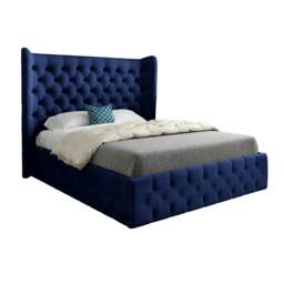 Rackhams Florence Wide Winged Upholstered Soft Velvet Bed Frame - Blue - Blue - Small single - thumbnail 5