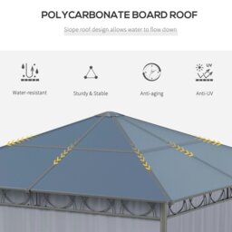 Rackhams 3 x 3(m) Hardtop Gazebo for Garden Party w/ Polycarbonate Curtains - Grey - Steel, Aluminium, PC, Polyester - 3.6L x 3W x 2.65H m - thumbnail 4