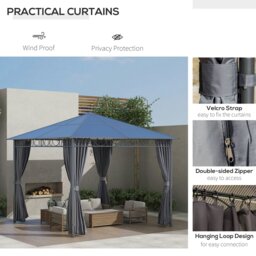 Rackhams 3 x 3(m) Hardtop Gazebo for Garden Party w/ Polycarbonate Curtains - Grey - Steel, Aluminium, PC, Polyester - 3.6L x 3W x 2.65H m - thumbnail 5