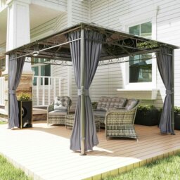 Rackhams 3 x 3(m) Hardtop Gazebo for Garden Party w/ Polycarbonate Curtains - Grey - Steel, Aluminium, PC, Polyester - 3.6L x 3W x 2.65H m - thumbnail 1