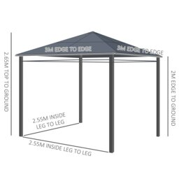 Rackhams 3 x 3(m) Hardtop Gazebo for Garden Party w/ Polycarbonate Curtains - Grey - Steel, Aluminium, PC, Polyester - 3.6L x 3W x 2.65H m - thumbnail 6