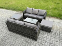 Rackhams 8 Seater Dark Grey Mixed Rattan Outdoor Sofa Set - Rectangular Coffee Table, 3-Seater Sofa & 2 Big Footstools - thumbnail 2