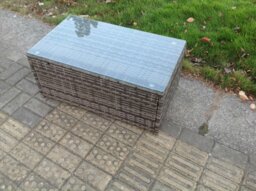 Rackhams 8 Seater Dark Grey Mixed Rattan Outdoor Sofa Set - Rectangular Coffee Table, 3-Seater Sofa & 2 Big Footstools - thumbnail 5