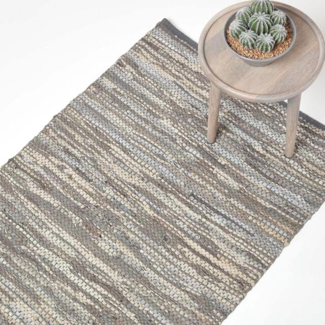 Rackhams Denver Leather Woven Rug - Grey - 90 x 150 cm - image 1