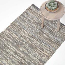 Rackhams Denver Leather Woven Rug - Grey - 90 x 150 cm - thumbnail 1