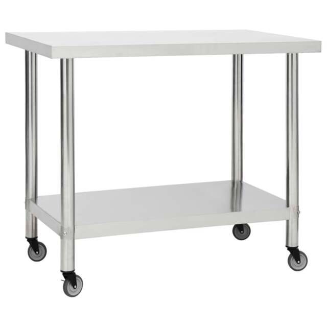 Rackhams Kitchen Work Table with Wheels 80x60x85 cm Stainless Steel - image 1