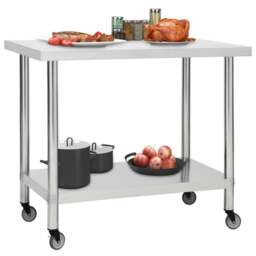 Rackhams Kitchen Work Table with Wheels 80x60x85 cm Stainless Steel - thumbnail 2