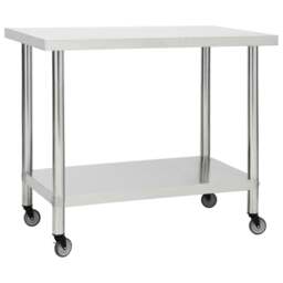 Rackhams Kitchen Work Table with Wheels 80x60x85 cm Stainless Steel - thumbnail 1