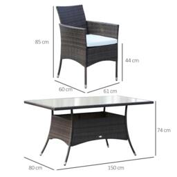 Rackhams 6 Seater Rattan Dining Set with Cushions, Rattan Garden Furniture Set with 6 Armchairs, Rectangular Glass Top Table, Brown - thumbnail 3