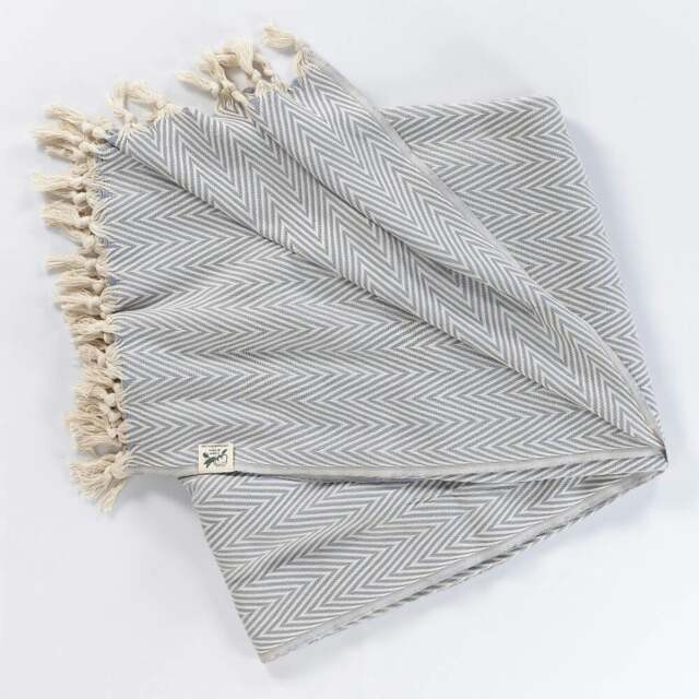 Rackhams Merich Cotton Chevron Throw Blanket - Ash Grey on Natural - image 1