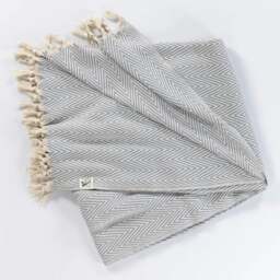 Rackhams Merich Cotton Chevron Throw Blanket - Ash Grey on Natural - thumbnail 1