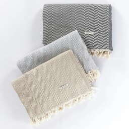 Rackhams Merich Cotton Chevron Throw Blanket - Ash Grey on Natural - thumbnail 6