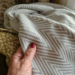 Rackhams Merich Cotton Chevron Throw Blanket - Ash Grey on Natural - thumbnail 5
