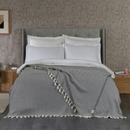 Rackhams Merich Cotton Chevron Throw Blanket - Ash Grey on Natural - thumbnail 3