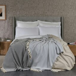 Rackhams Merich Cotton Chevron Throw Blanket - Ash Grey on Natural - thumbnail 2